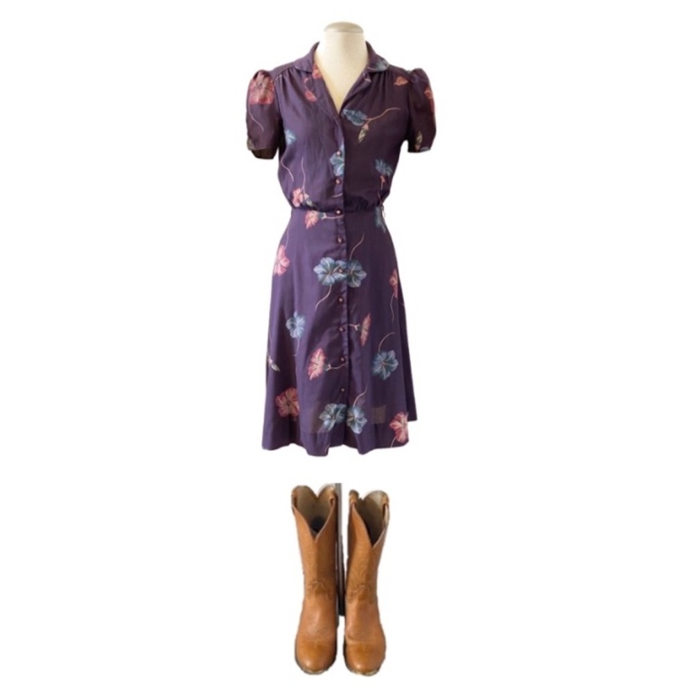 VINTAGE - PURPLE HIBISCUS PRINT DRESS